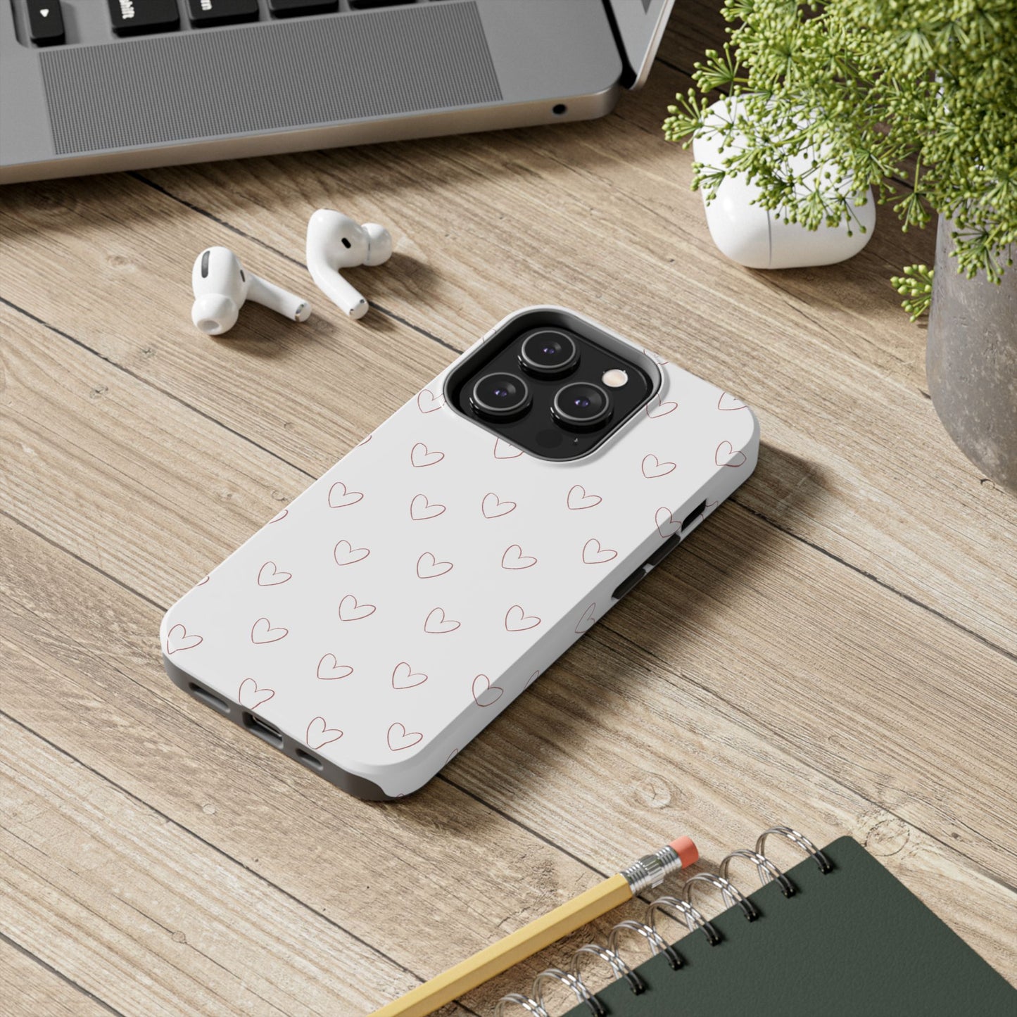 Hand-Drawn Hearts Tough Phone Case | Minimal Pink Heart Pattern