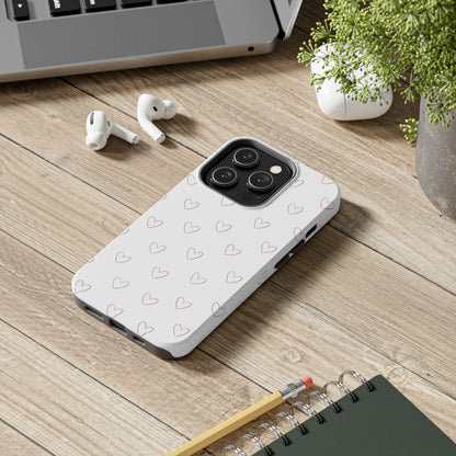 Hand-Drawn Hearts Tough Phone Case | Minimal Pink Heart Pattern