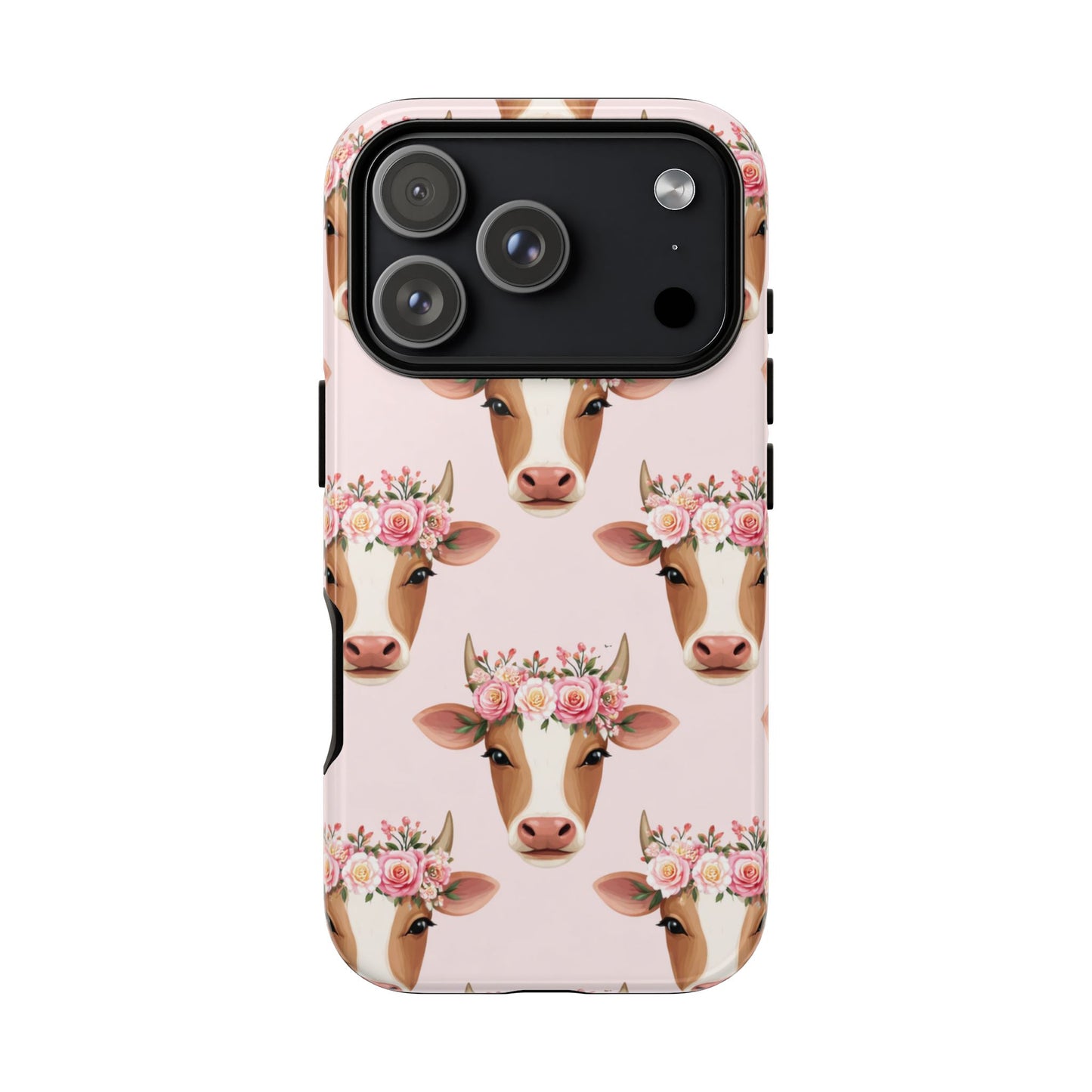 Floral Cow Phone Case – Cute Pink Cow Print Tough Protective Case for Iphone, Samsung Galaxy and Pixel