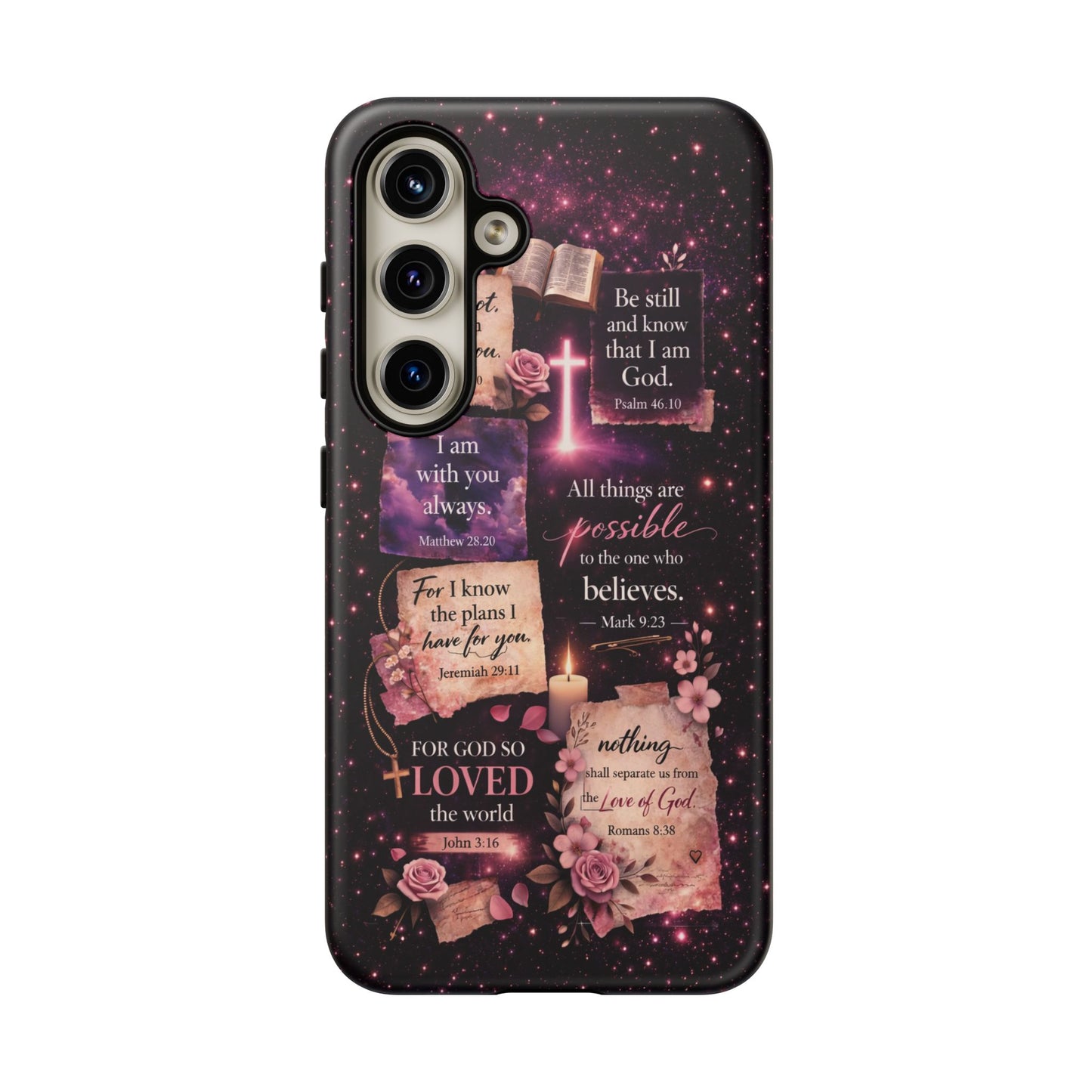 Christian Bible Verse Phone Case Pink Floral Faith Tough Protective Cover Gift
