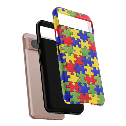 Colorful Puzzle Phone Case, Autism Awareness Jigsaw Design, Tough Protective Case, iPhone & Samsung Case, Vibrant Puzzle Pattern