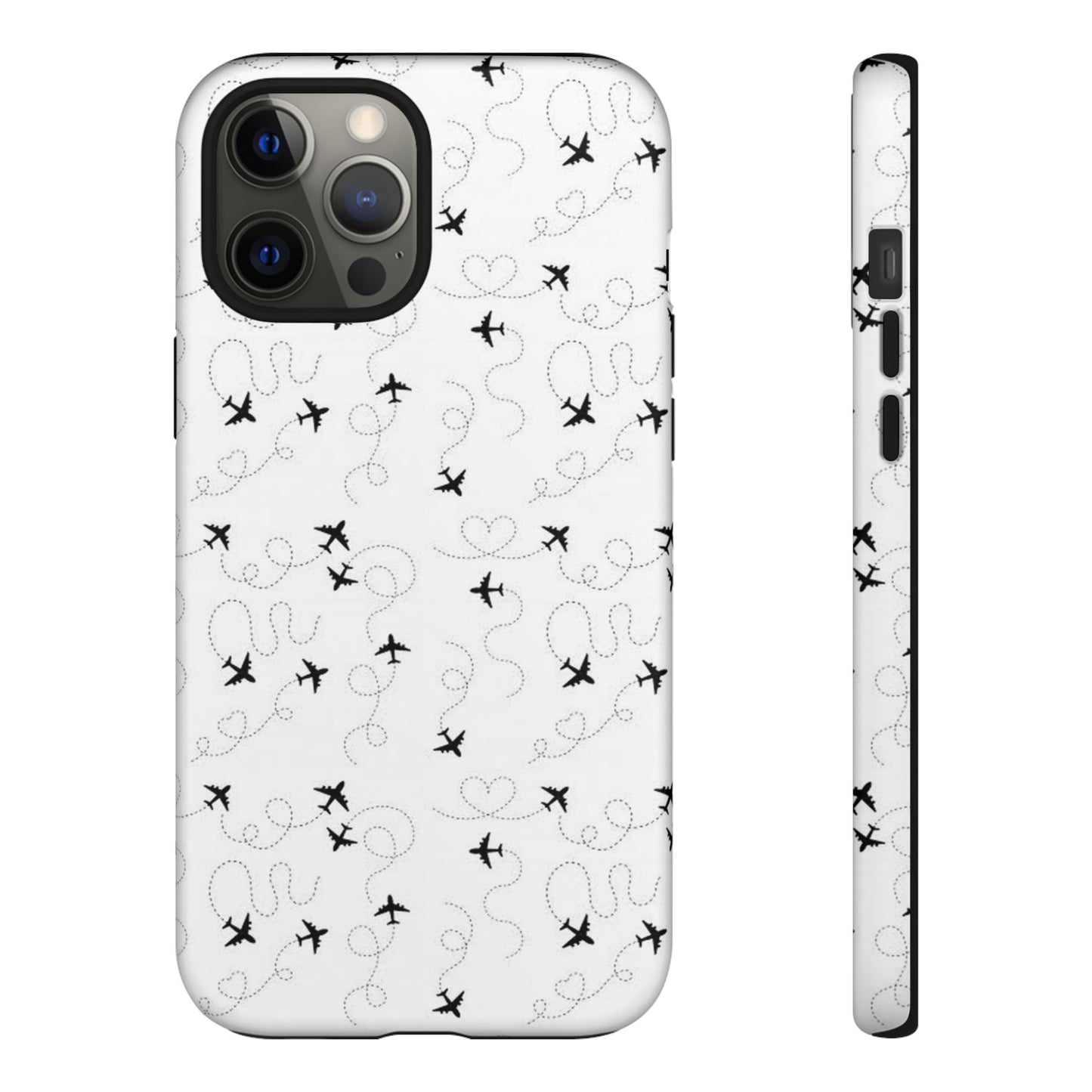 Minimal Paper Airplane Pattern Phone Case – Black White Aesthetic Tough Cover