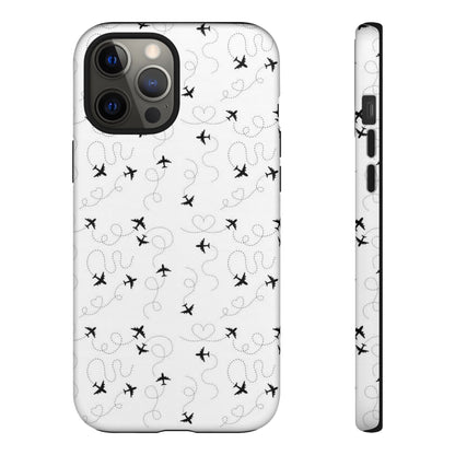 Minimal Paper Airplane Pattern Phone Case – Black White Aesthetic Tough Cover