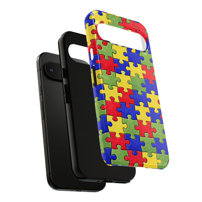 Colorful Puzzle Phone Case, Autism Awareness Jigsaw Design, Tough Protective Case, iPhone & Samsung Case, Vibrant Puzzle Pattern