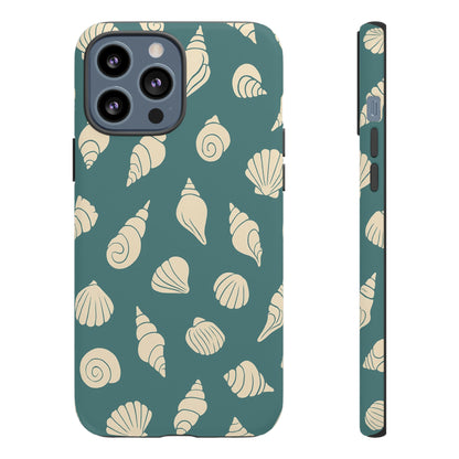 Seashell Pattern Phone Case | Teal Coastal Shells Tough Case for Iphone, Samsung Galaxy and Pixel