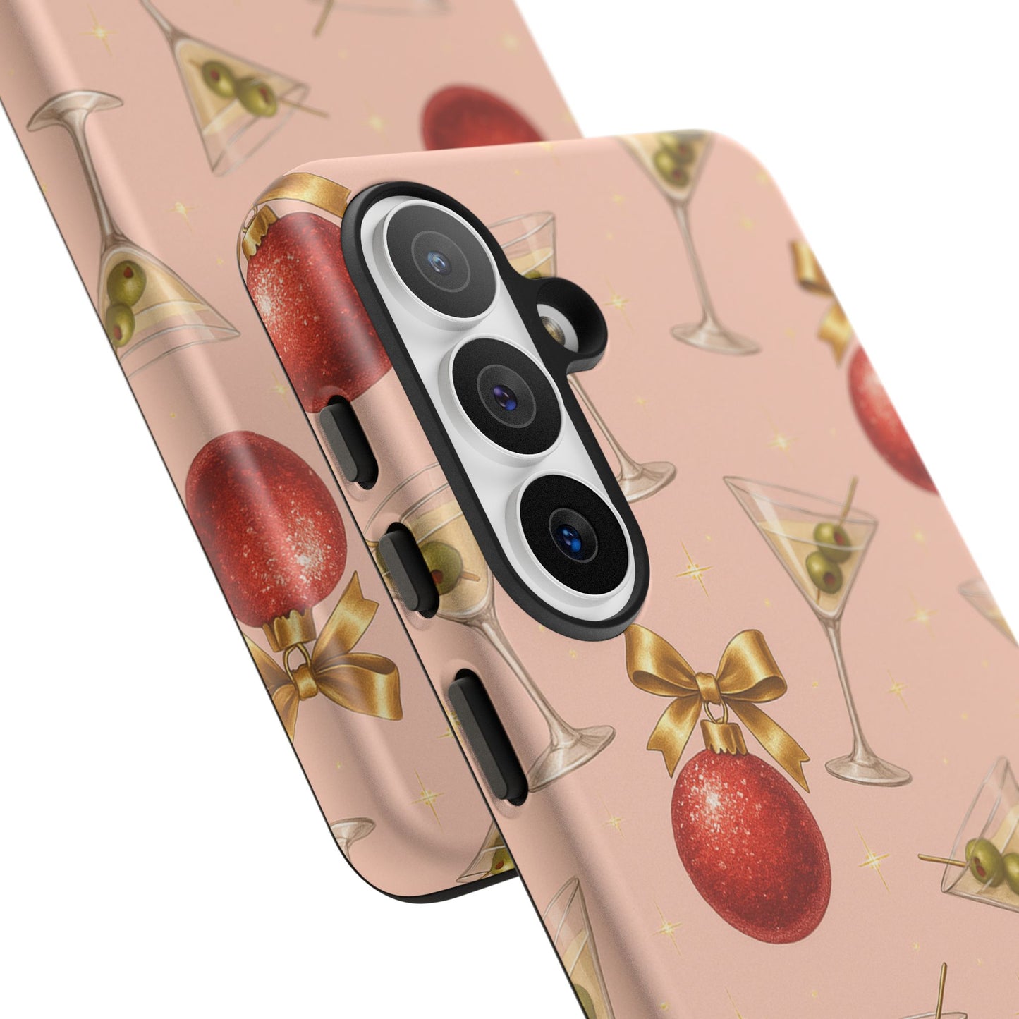 Cocktail Ornament Phone Case – Pink Martini & Cherry Pattern | Glossy or Matte for Iphone, Samsung Galaxy and Pixel