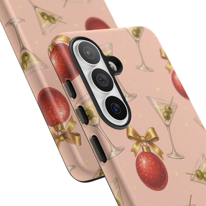 Cocktail Ornament Phone Case – Pink Martini & Cherry Pattern | Glossy or Matte for Iphone, Samsung Galaxy and Pixel