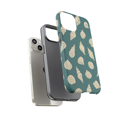Seashell Pattern Phone Case | Teal Coastal Shells Tough Case for Iphone, Samsung Galaxy and Pixel