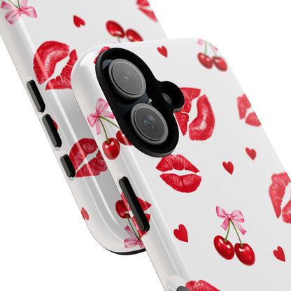Red Lips & Cherry Phone Case – Y2K Retro Aesthetic Tough Cover