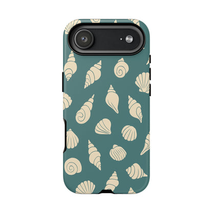 Seashell Pattern Phone Case | Teal Coastal Shells Tough Case for Iphone, Samsung Galaxy and Pixel