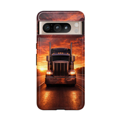 Big Rig Truck Phone Case Sunset Highway Semi Truck iPhone Samsung Cover