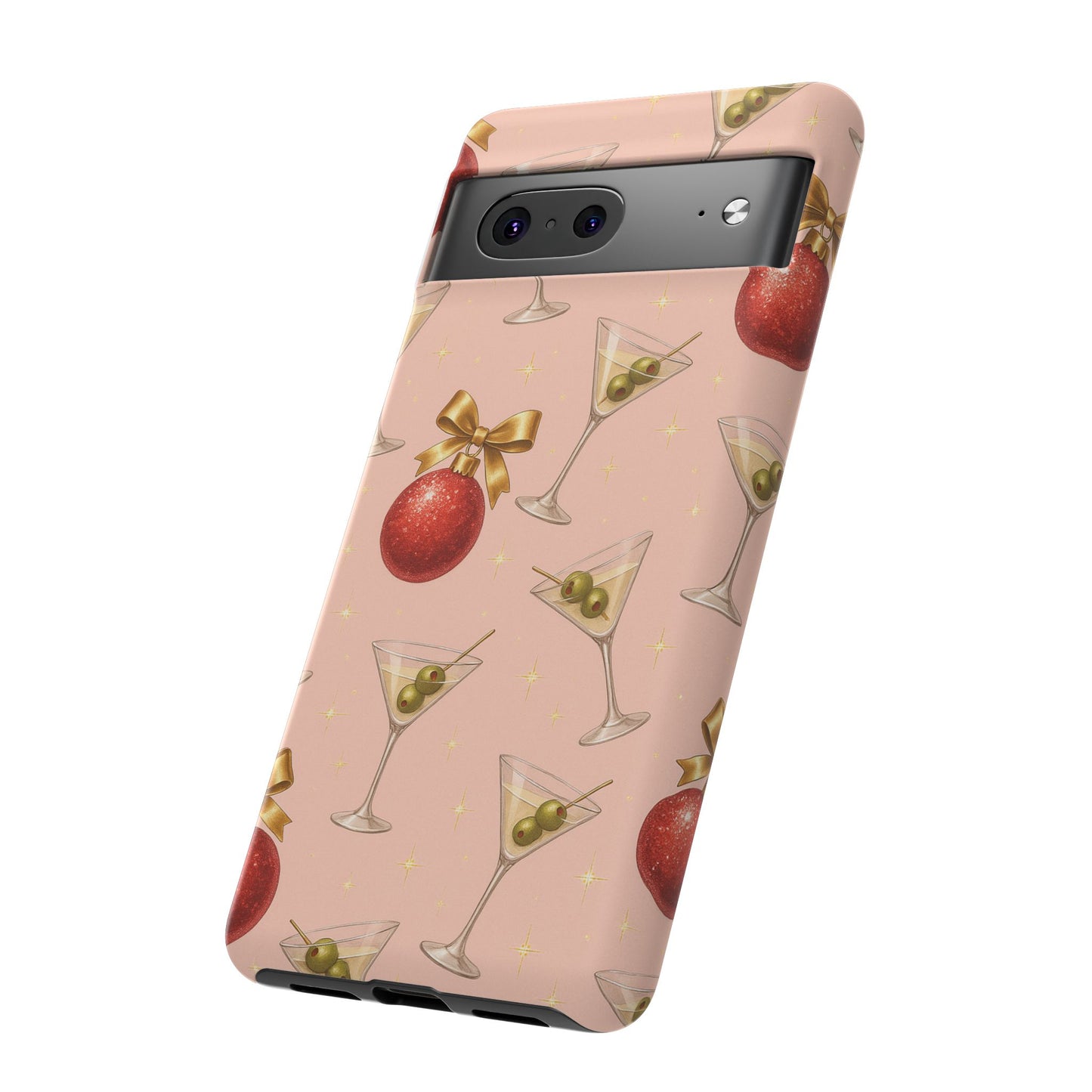 Cocktail Ornament Phone Case – Pink Martini & Cherry Pattern | Glossy or Matte for Iphone, Samsung Galaxy and Pixel