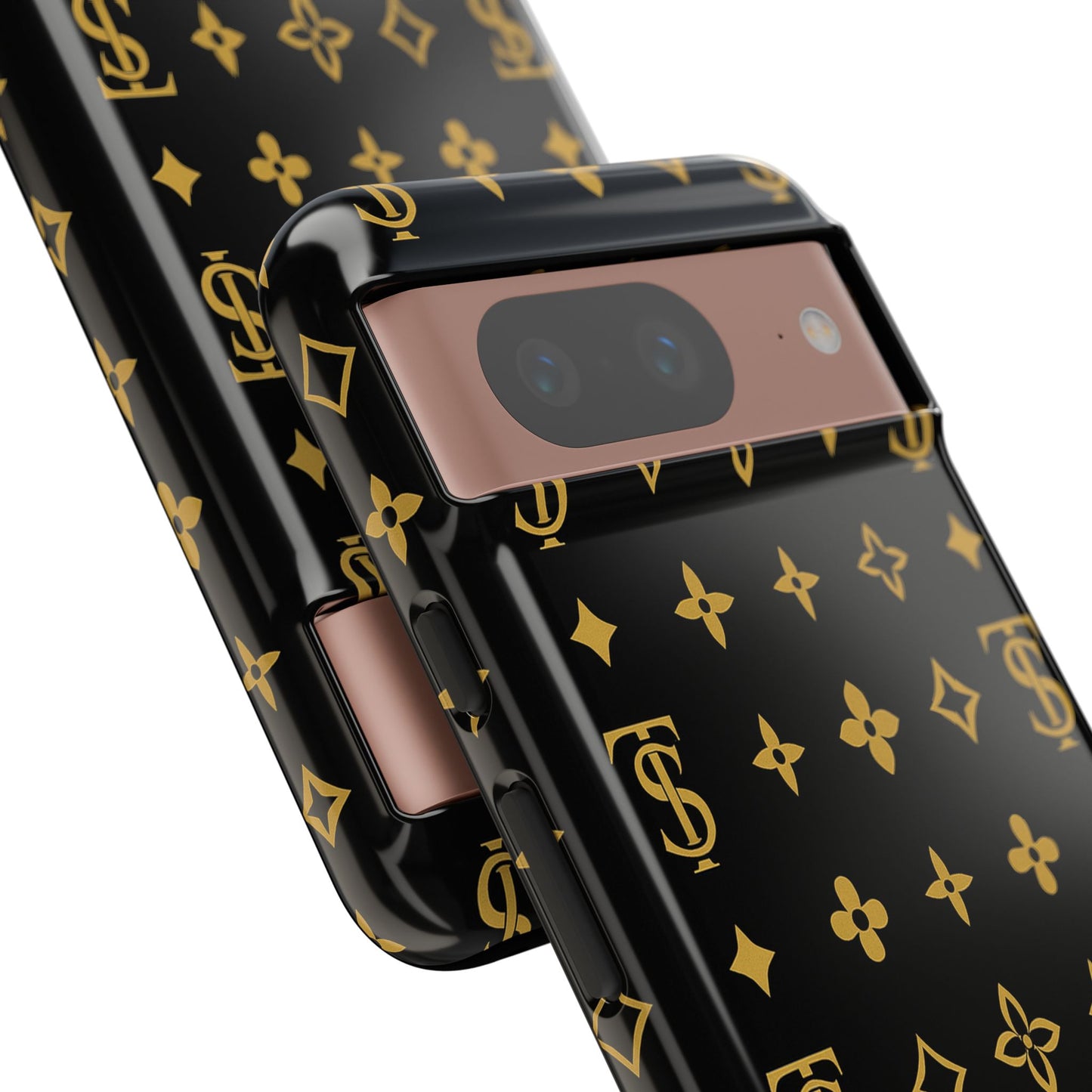 Gold Monogram Pattern Tough Phone Case | Black & Gold Luxury Design for Iphone, Samsung Galaxy and Pixel