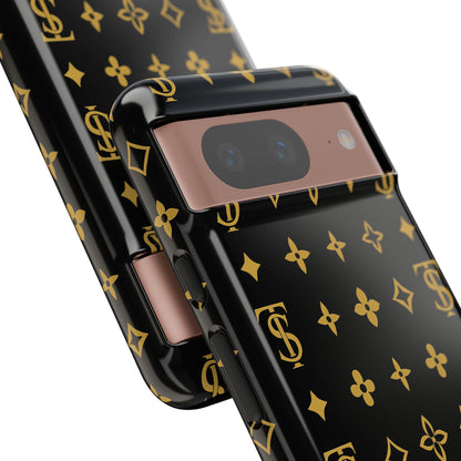 Gold Monogram Pattern Tough Phone Case | Black & Gold Luxury Design for Iphone, Samsung Galaxy and Pixel