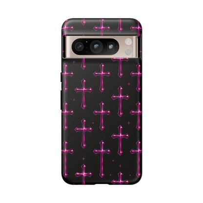 Neon Pink Cross Pattern Phone Case | Tough Protective Case for Iphone, Samsung Galaxy and Pixel