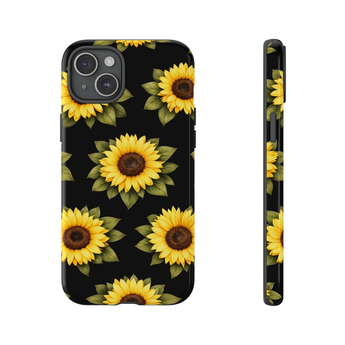Sunflower Floral Tough Phone Case – Black Background Protective Cover for Iphone, Samsung Galaxy and Pixel