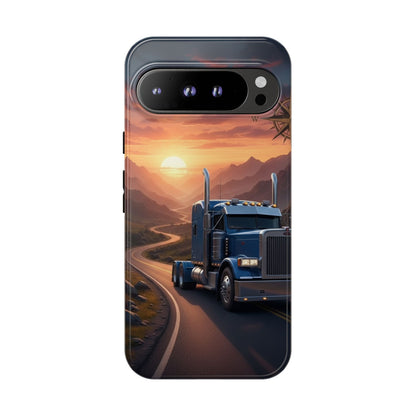 Semi Truck Sunset Phone Case | Trucker Gift | Diesel Truck Highway Road iPhone & Samsung Tough Protective Case