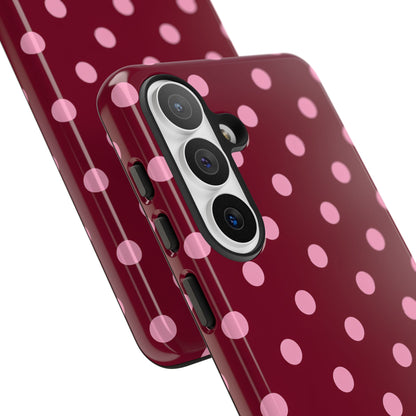 Pink Polka Dot Phone Case – Cute Aesthetic Tough Protective Phone Cover for Iphone, Samsung Galaxy and Pixel