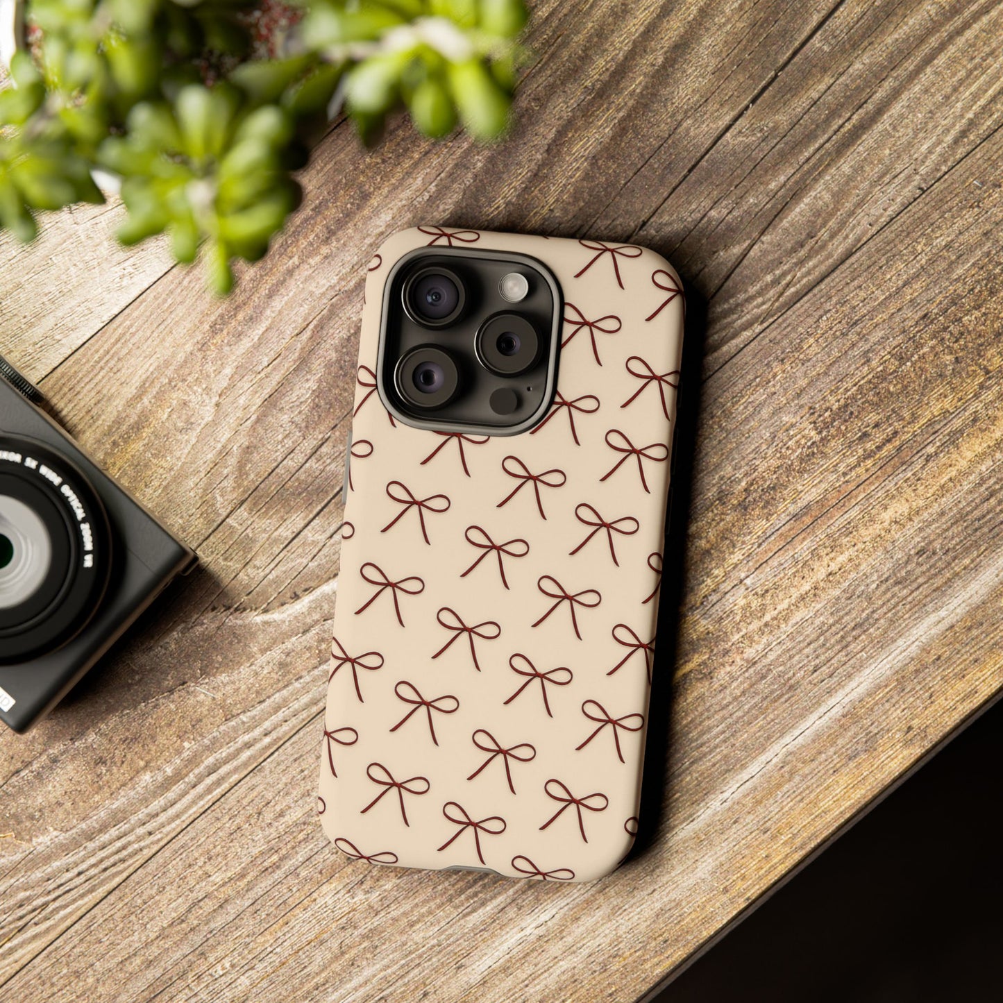 Coquette Bow Phone Case | Neutral Beige Aesthetic iPhone & Samsung Tough Case