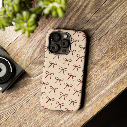 Coquette Bow Phone Case | Neutral Beige Aesthetic iPhone & Samsung Tough Case