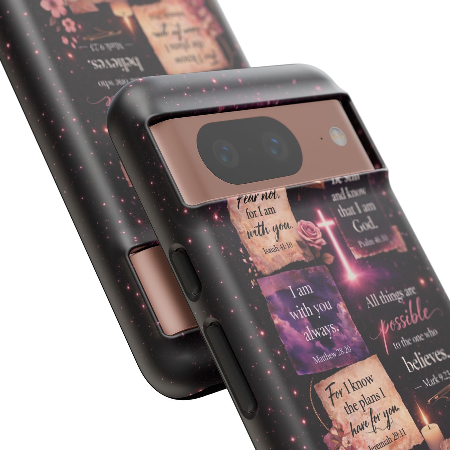 Christian Bible Verse Phone Case Pink Floral Faith Tough Protective Cover Gift