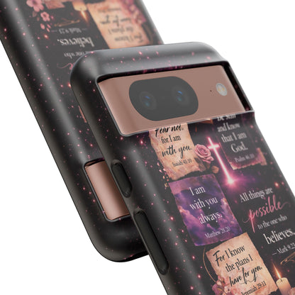 Christian Bible Verse Phone Case Pink Floral Faith Tough Protective Cover Gift