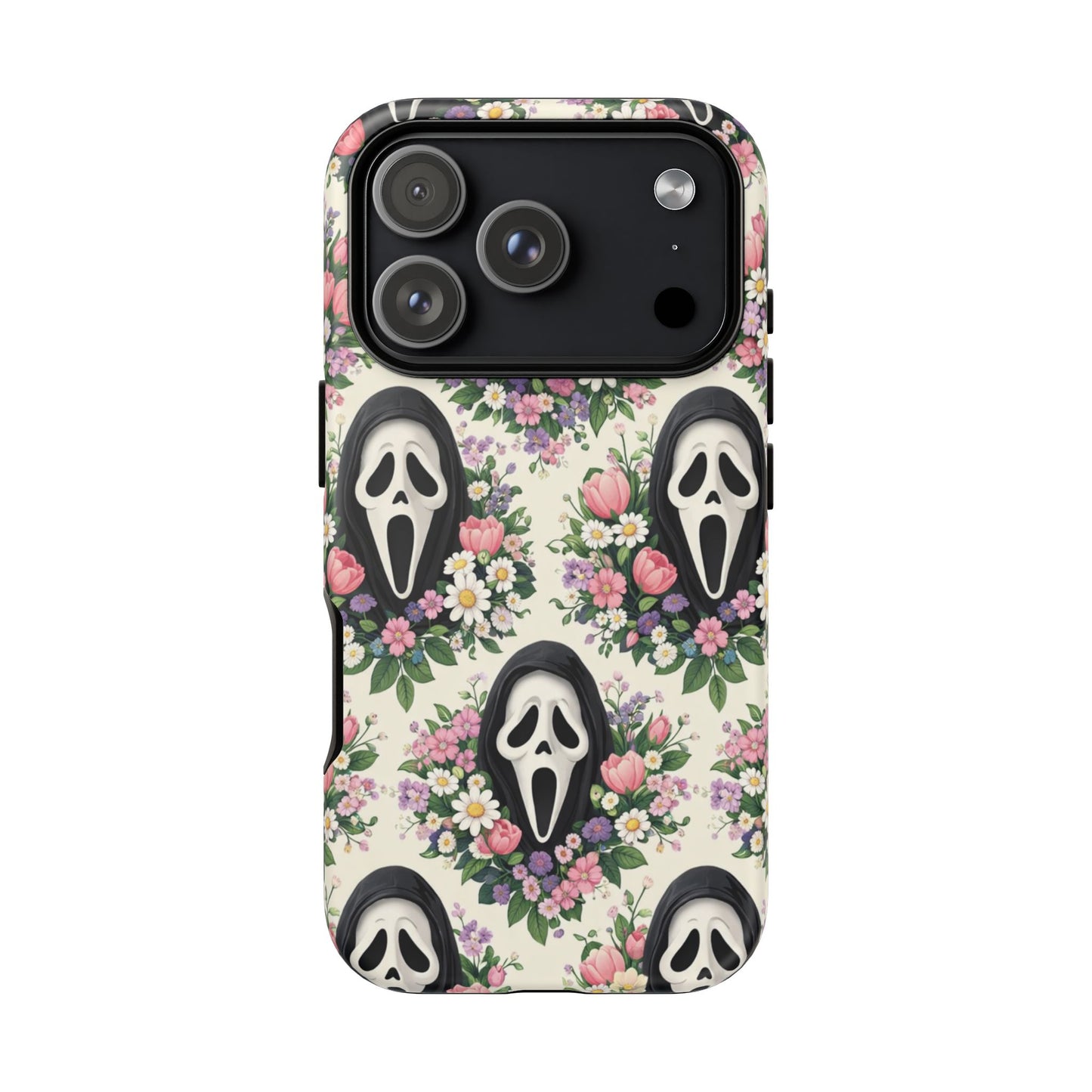 Floral Ghost Face Aesthetic Phone Case – Cute Spooky Tough Cover