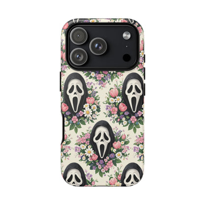 Floral Ghost Face Aesthetic Phone Case – Cute Spooky Tough Cover