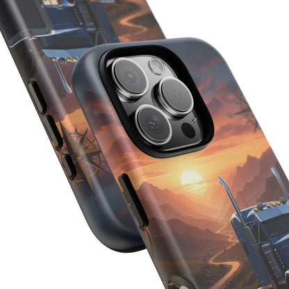 Semi Truck Sunset Phone Case | Trucker Gift | Diesel Truck Highway Road iPhone & Samsung Tough Protective Case