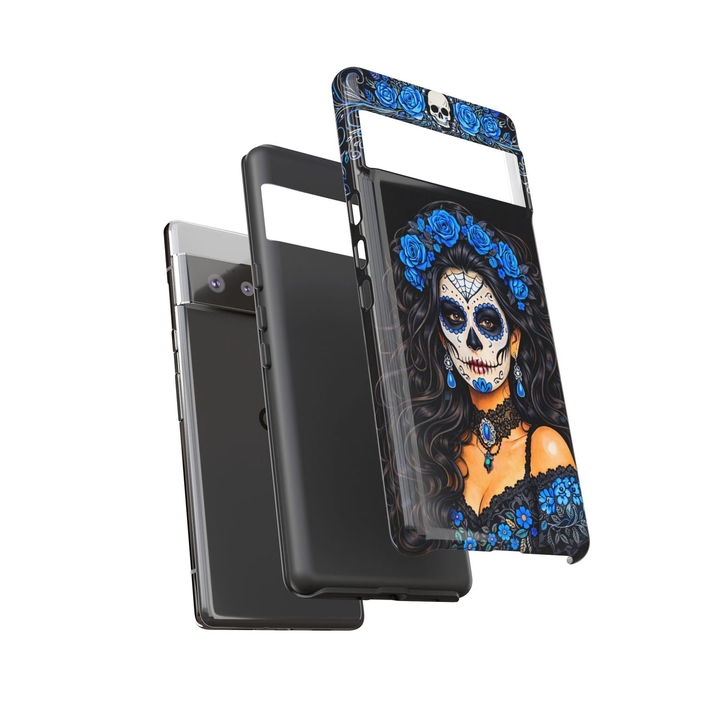 Blue Sugar Skull Woman Phone Case – Day of the Dead Aesthetic Tough Cover