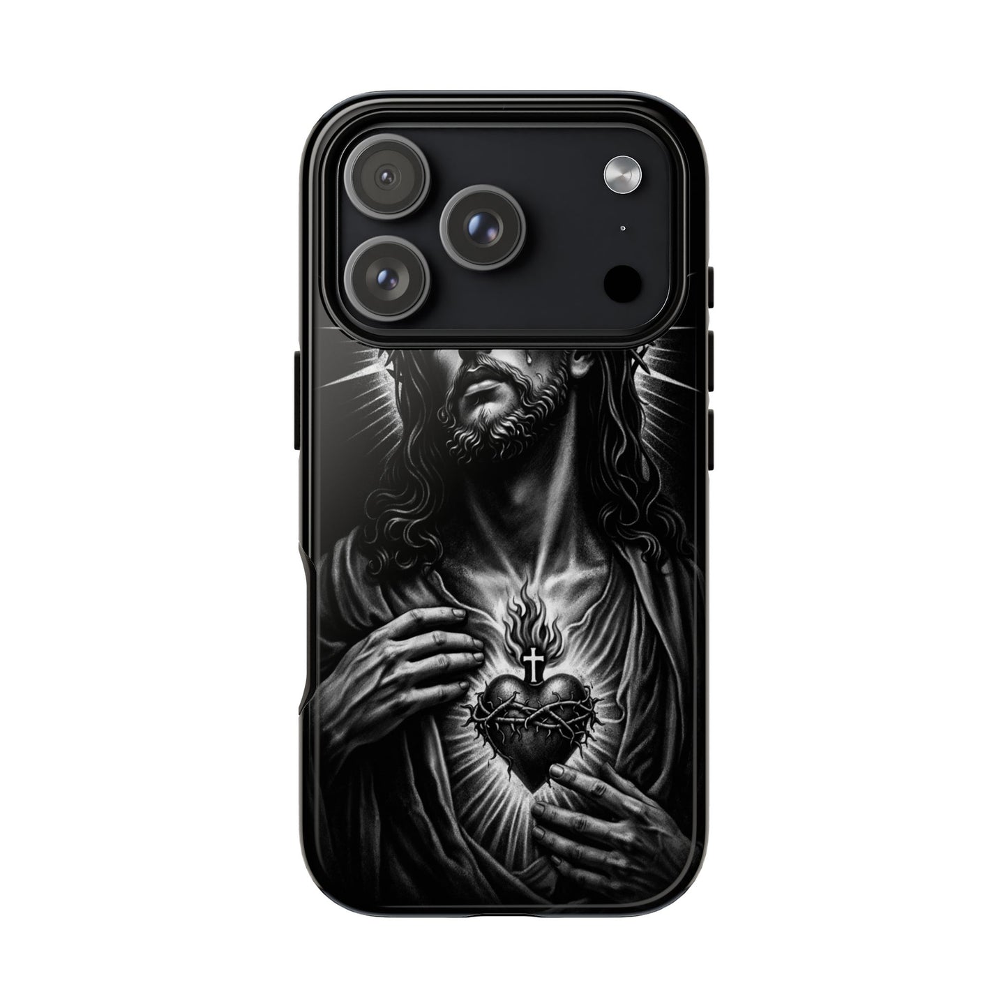 Jesus Sacred Heart Phone Case Black White Christian Faith Aesthetic
