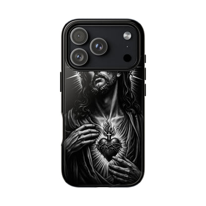Jesus Sacred Heart Phone Case Black White Christian Faith Aesthetic