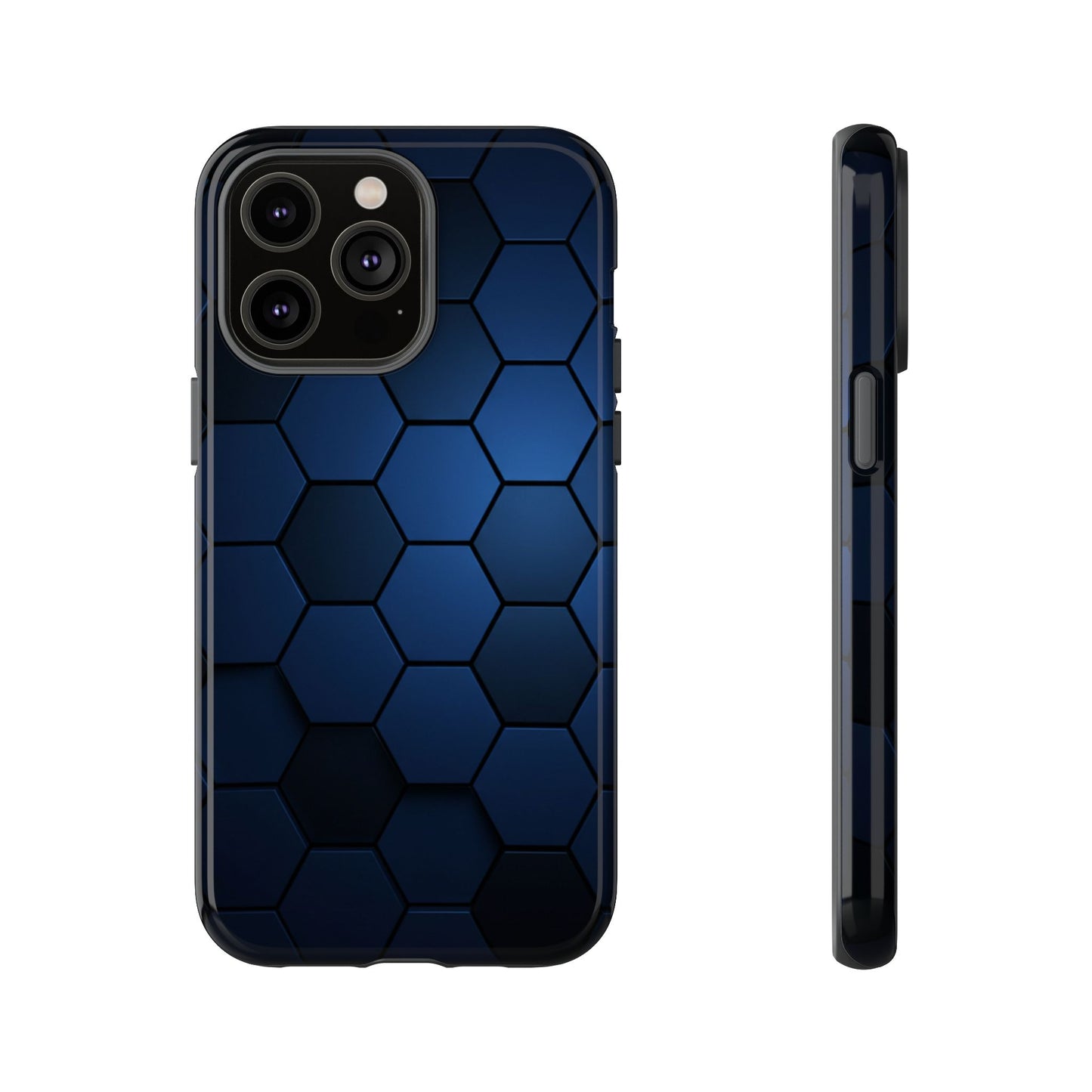 Blue Hexagon Gradient Phone Case | Honeycomb Geometric Tech Aesthetic | Minimalist Tough Case for iPhone & Samsung