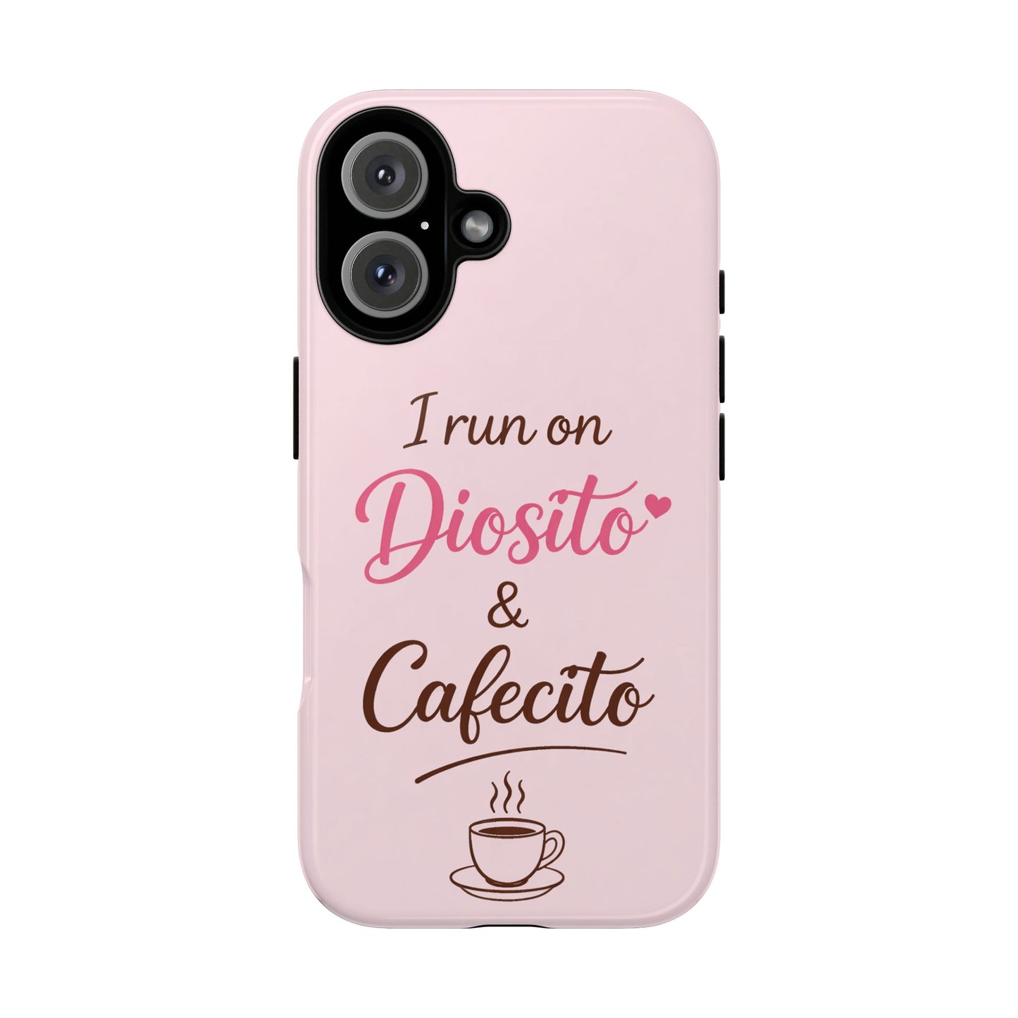 I Run on Diosito y Cafecito Phone Case, Pink Aesthetic Latina Faith Coffee Case, Girly Protective iPhone Samsung Cover