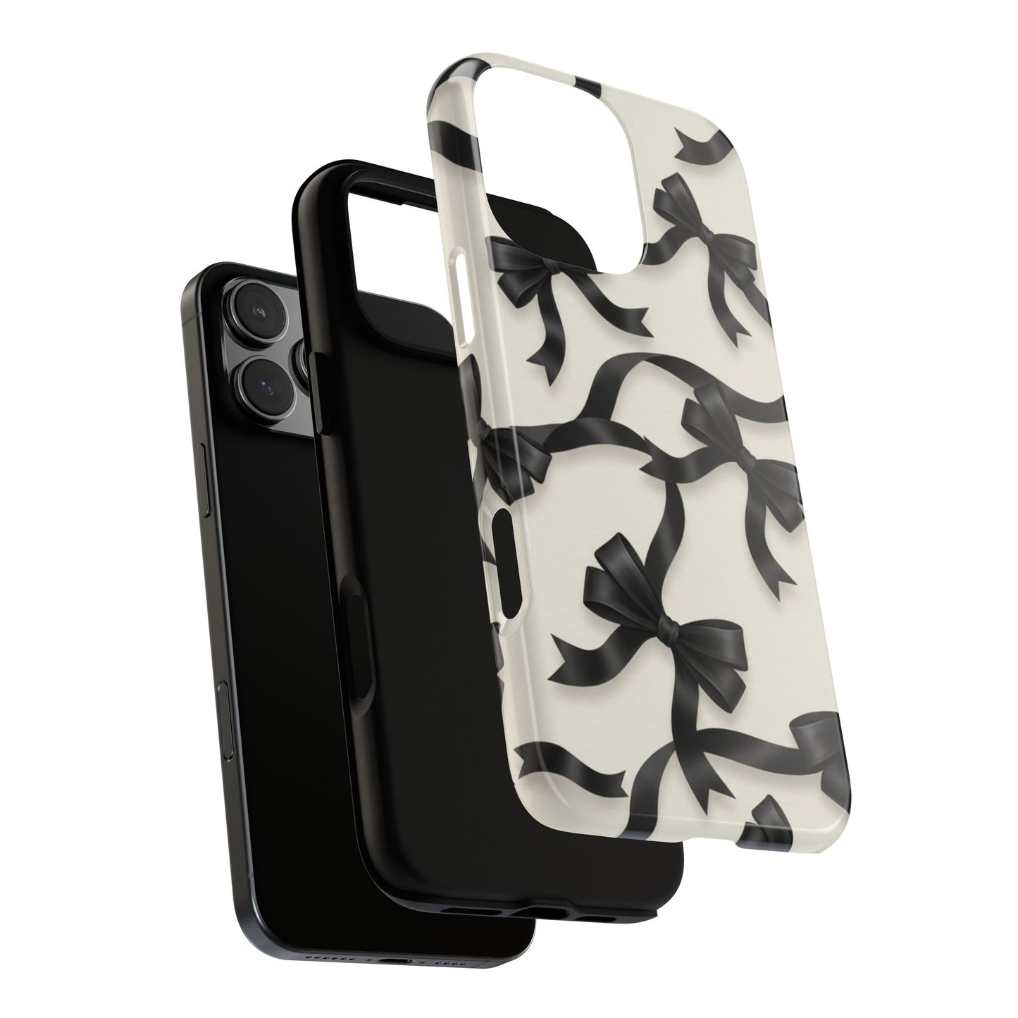 Black Ribbon Bow Phone Case, Minimal Bow Pattern Tough Protective Case