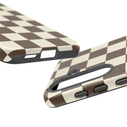 Mocha Checkerboard Phone Case | Neutral Aesthetic Checkered iPhone & Samsung Tough Case