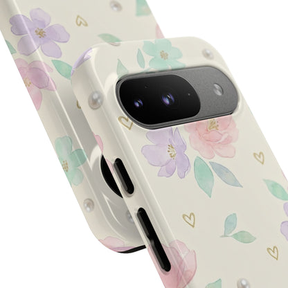 Pastel Floral Phone Case – Coquette Watercolor Flower Hearts Tough Case (iPhone, Samsung, Pixel)
