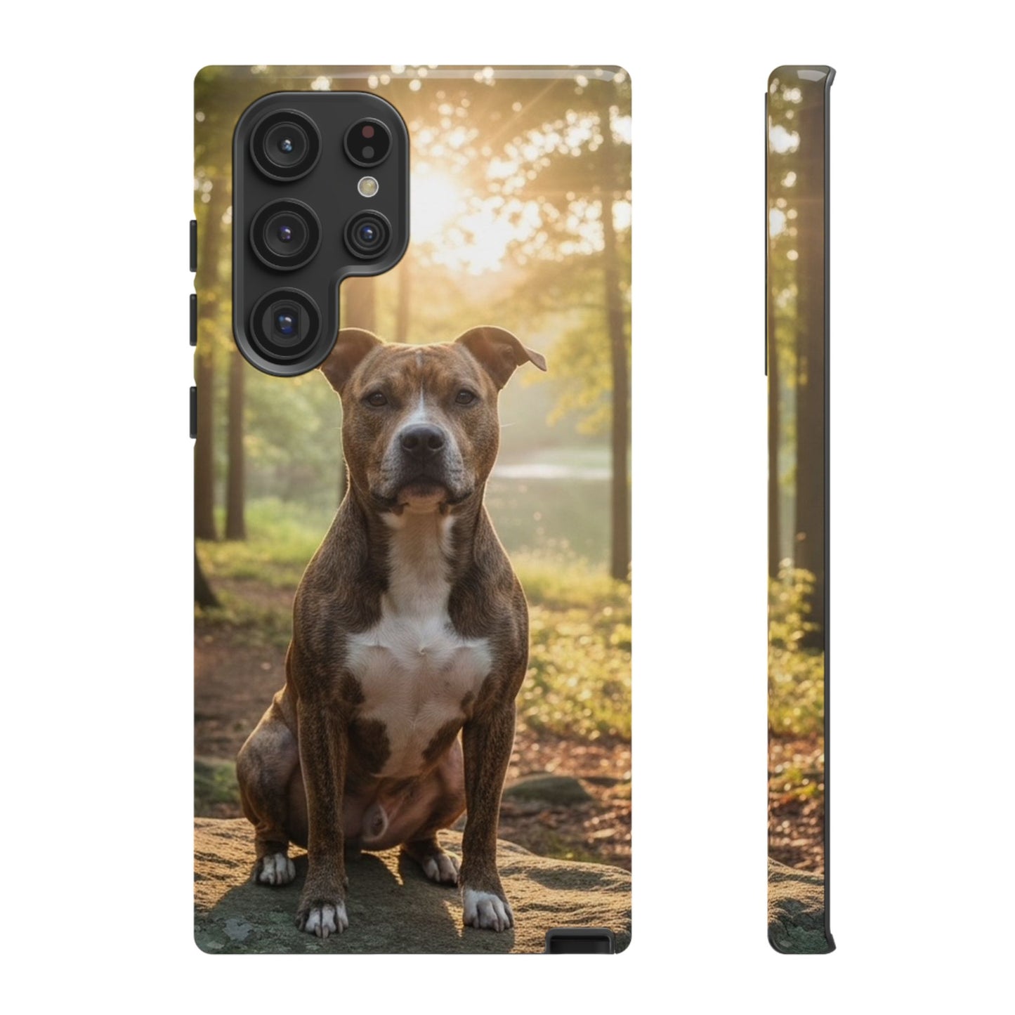 Pitbull Portrait Phone Case | Dog Lover Tough Case, Sunset Forest