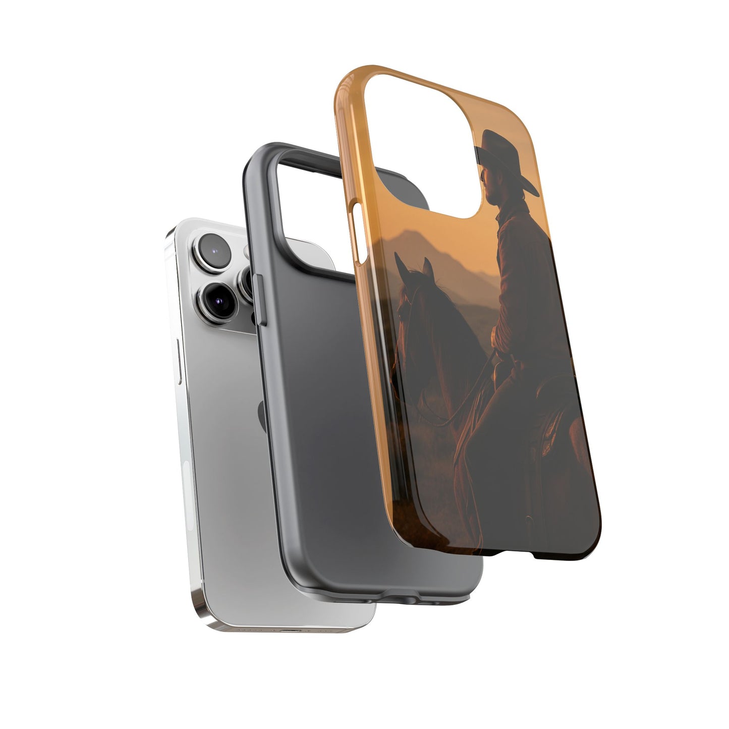 Western Cowboy Sunset Phone Case | Horse Rider Desert Aesthetic Tough Protective Case