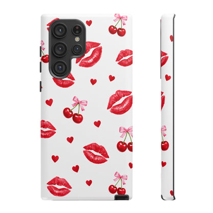 Red Lips & Cherry Phone Case – Y2K Retro Aesthetic Tough Cover