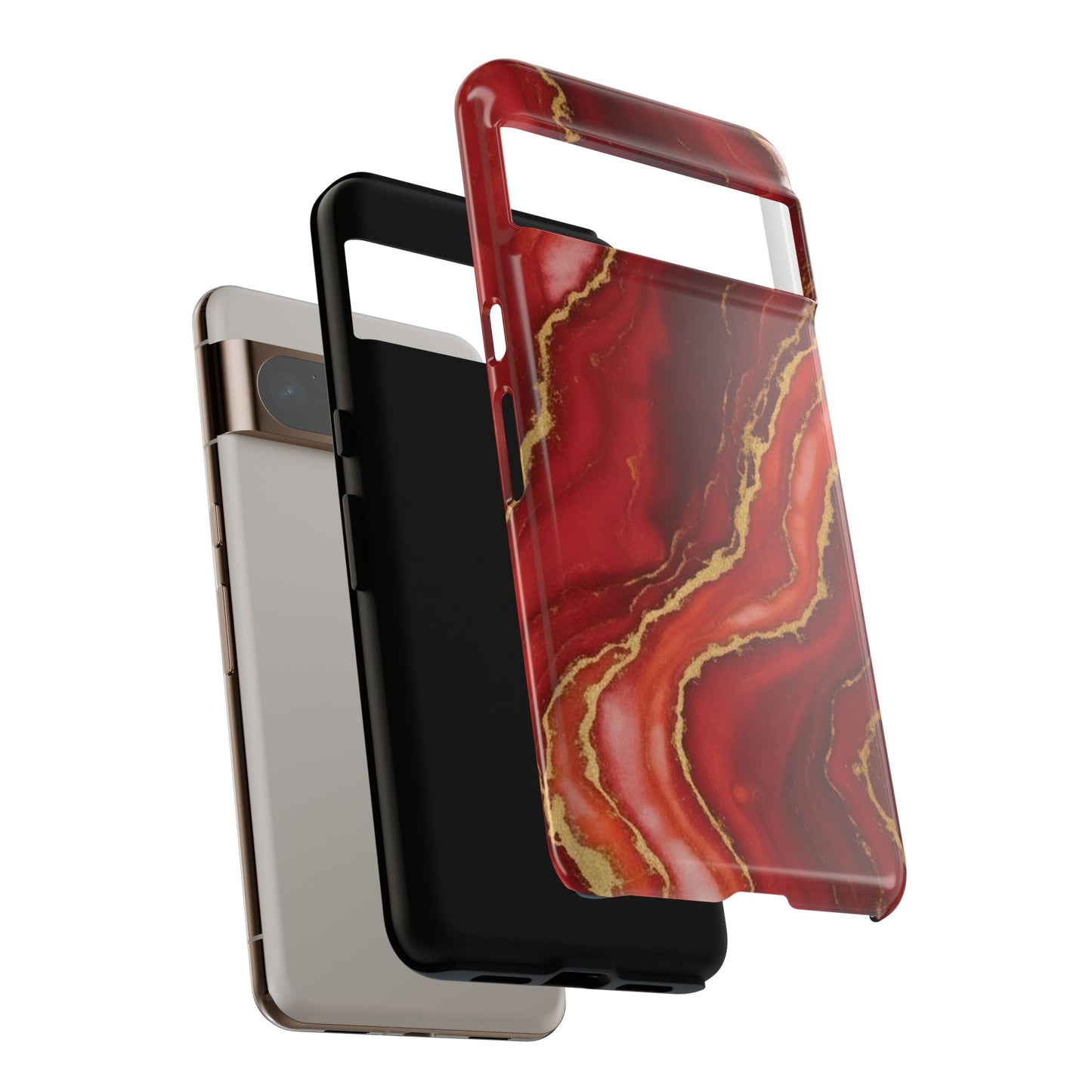 Red Agate Marble Phone Case – Gold Vein Luxury Stone Tough Case (iPhone, Samsung, Pixel)