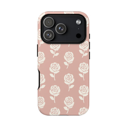 White Rose Pattern Tough Phone Case | Elegant Floral Aesthetic Case for Iphone, Samsung Galaxy and Pixel