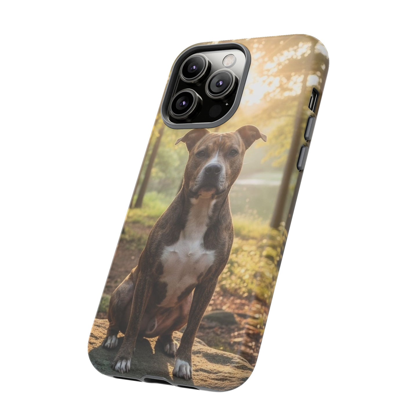 Pitbull Portrait Phone Case | Dog Lover Tough Case, Sunset Forest