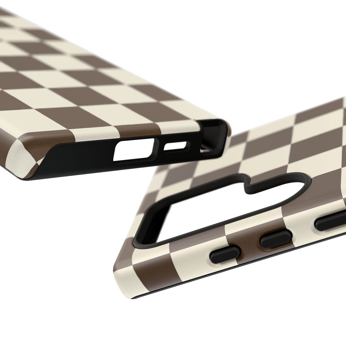 Mocha Checkerboard Phone Case | Neutral Aesthetic Checkered iPhone & Samsung Tough Case