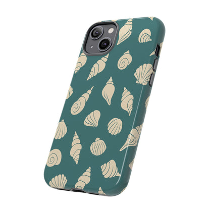 Seashell Pattern Phone Case | Teal Coastal Shells Tough Case for Iphone, Samsung Galaxy and Pixel