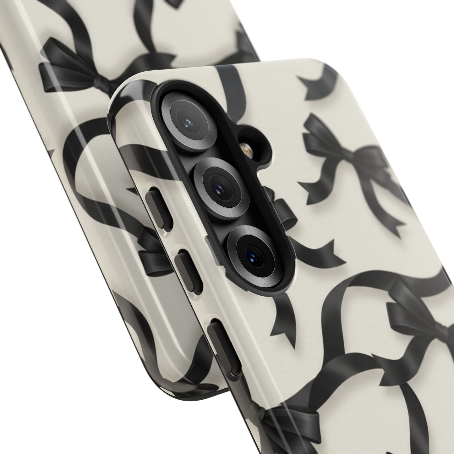 Black Ribbon Bow Phone Case, Minimal Bow Pattern Tough Protective Case