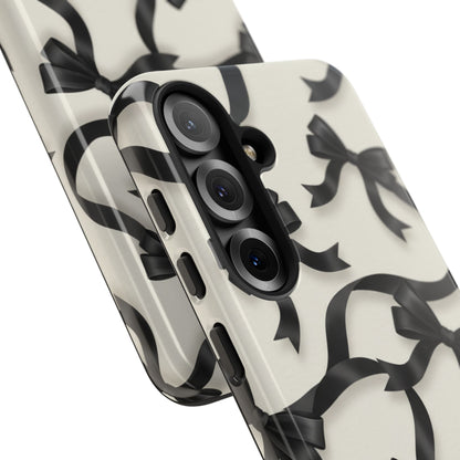Black Ribbon Bow Phone Case, Minimal Bow Pattern Tough Protective Case