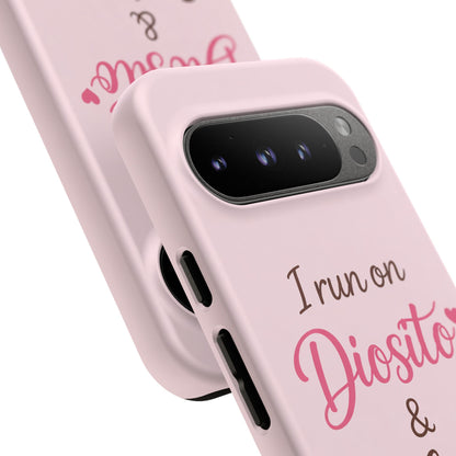 I Run on Diosito y Cafecito Phone Case, Pink Aesthetic Latina Faith Coffee Case, Girly Protective iPhone Samsung Cover