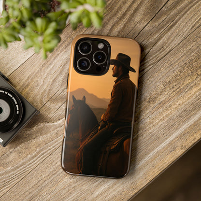 Western Cowboy Sunset Phone Case | Horse Rider Desert Aesthetic Tough Protective Case