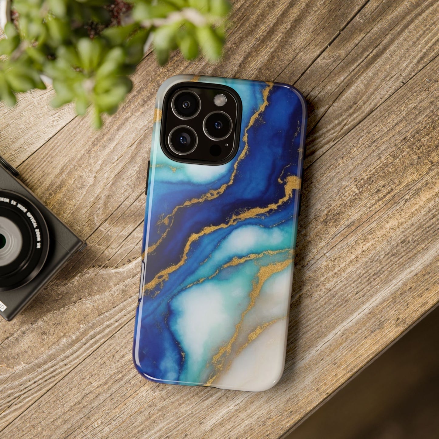 Blue & Gold Marble Phone Case – Luxury Resin Art Tough Case (iPhone, Samsung, Pixel)
